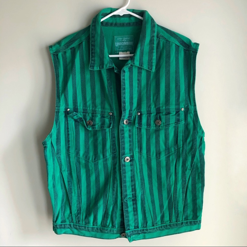Vintage Union Bay Striped Green Jean Vest